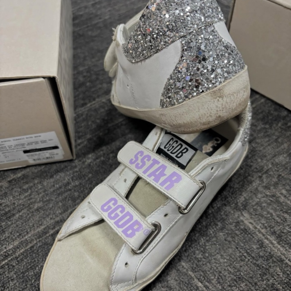 Golden Goose White Old School Sneakers with Silver Glitter and Lavender GGDB 37